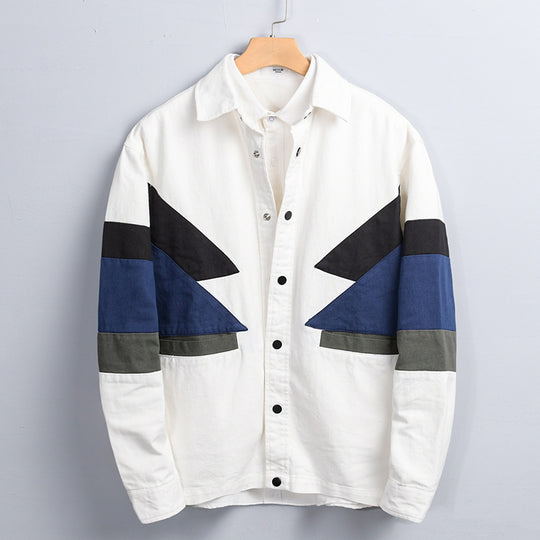 Herren Baumwoll-Overshirt im Layering-Stil mit geometrischen Colorblock-Einsätzen und Druckknopf-Leiste Nord Taschen