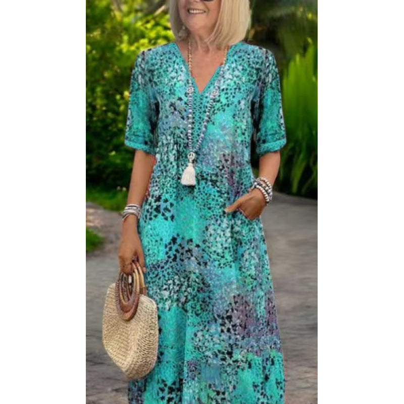 Damen Strandkleid im lässigen Stil mit Taschen und V-Ausschnitt