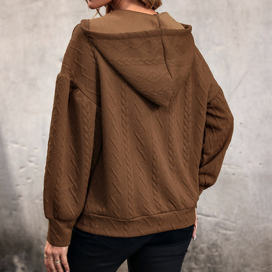 Damen Gemütlicher Strickpullover mit V-Ausschnitt und Kapuze Nord Taschen