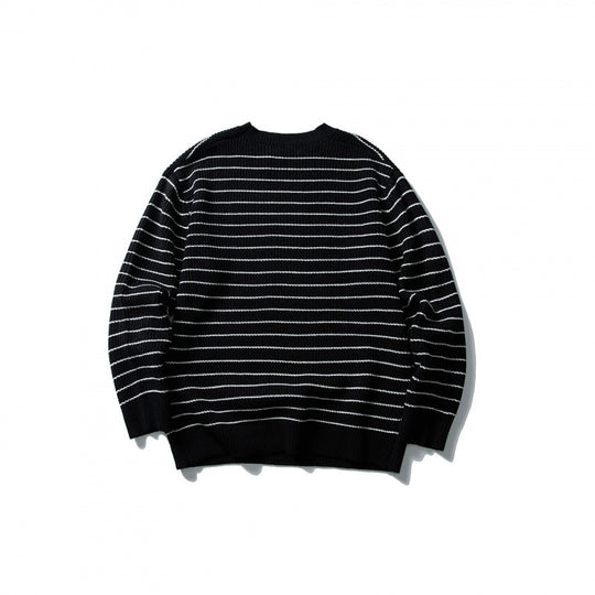 Unisex Oversize Streifen-Strickpullover mit Rundhalsausschnitt und geripptem Saum Nord Taschen