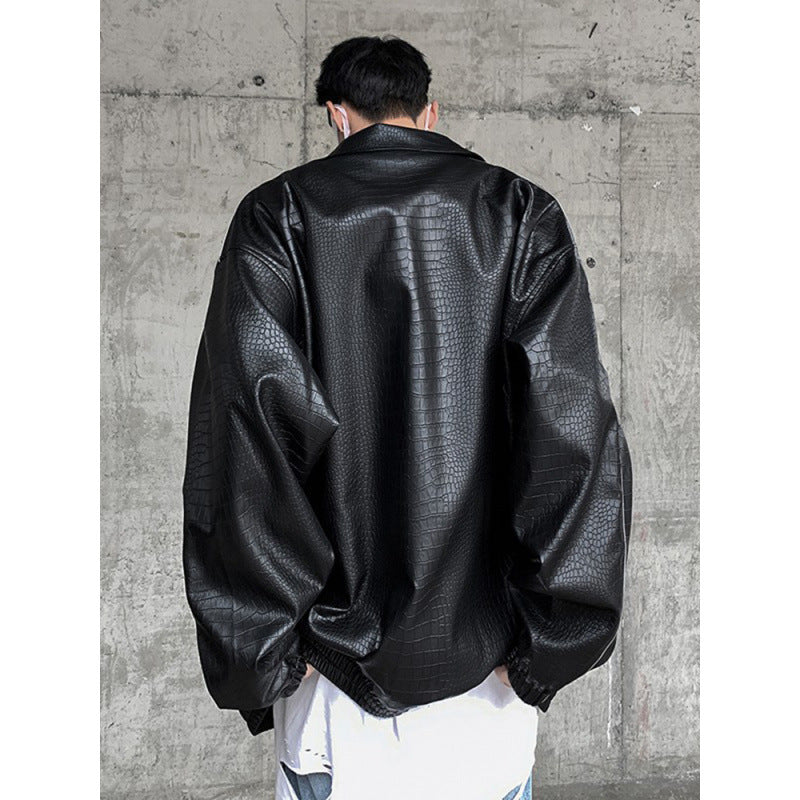 Herren Oversized Kunstlederjacke mit Krokodilprägung und Kontrastpaspel Nord Taschen
