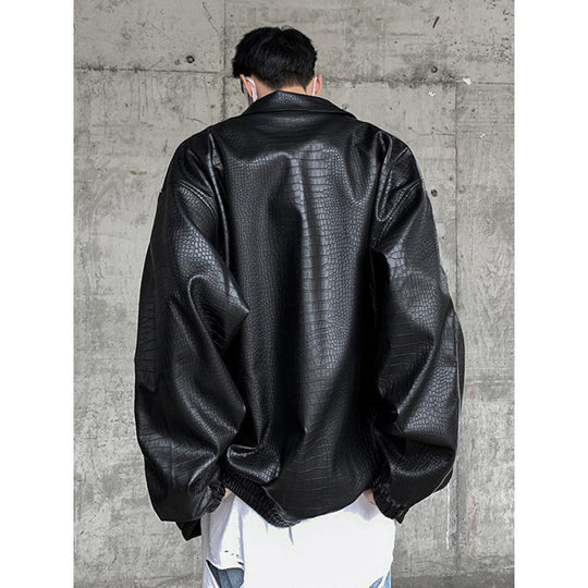 Herren Oversized Kunstlederjacke mit Krokodilprägung und Kontrastpaspel Nord Taschen