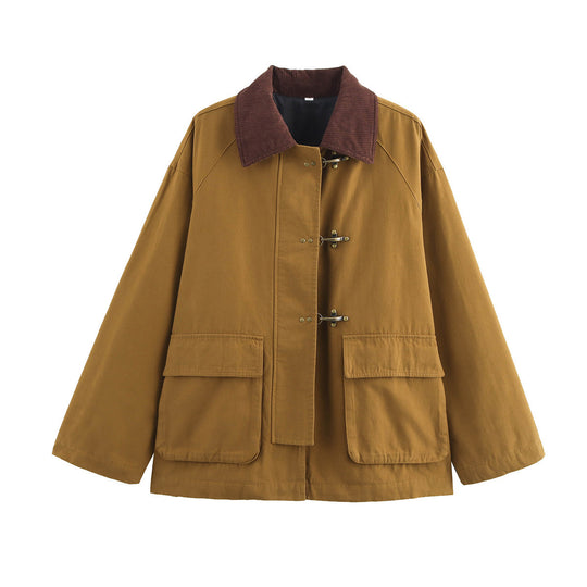 Damen Boxy Fieldjacke mit Cordkragen, Knebelverschlüssen und großen Klappentaschen Nord Taschen