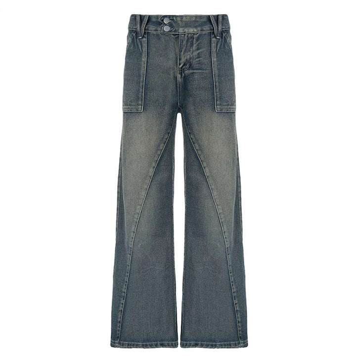 Damen weite Low-Rise Baggy-Jeans mit markanten V‑Nahtpaneelen und aufgesetzten Fronttaschen Nord Taschen