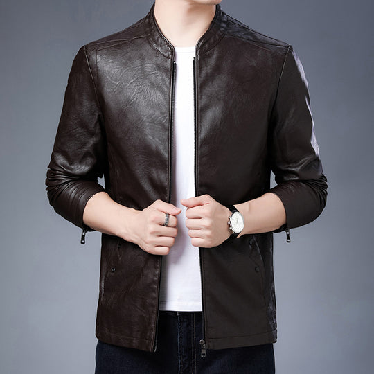 Herren schlanker Lederoptik-Blouson im Aviator-Minimalstil mit Stehkragen und Reißverschlussärmeln Nord Taschen