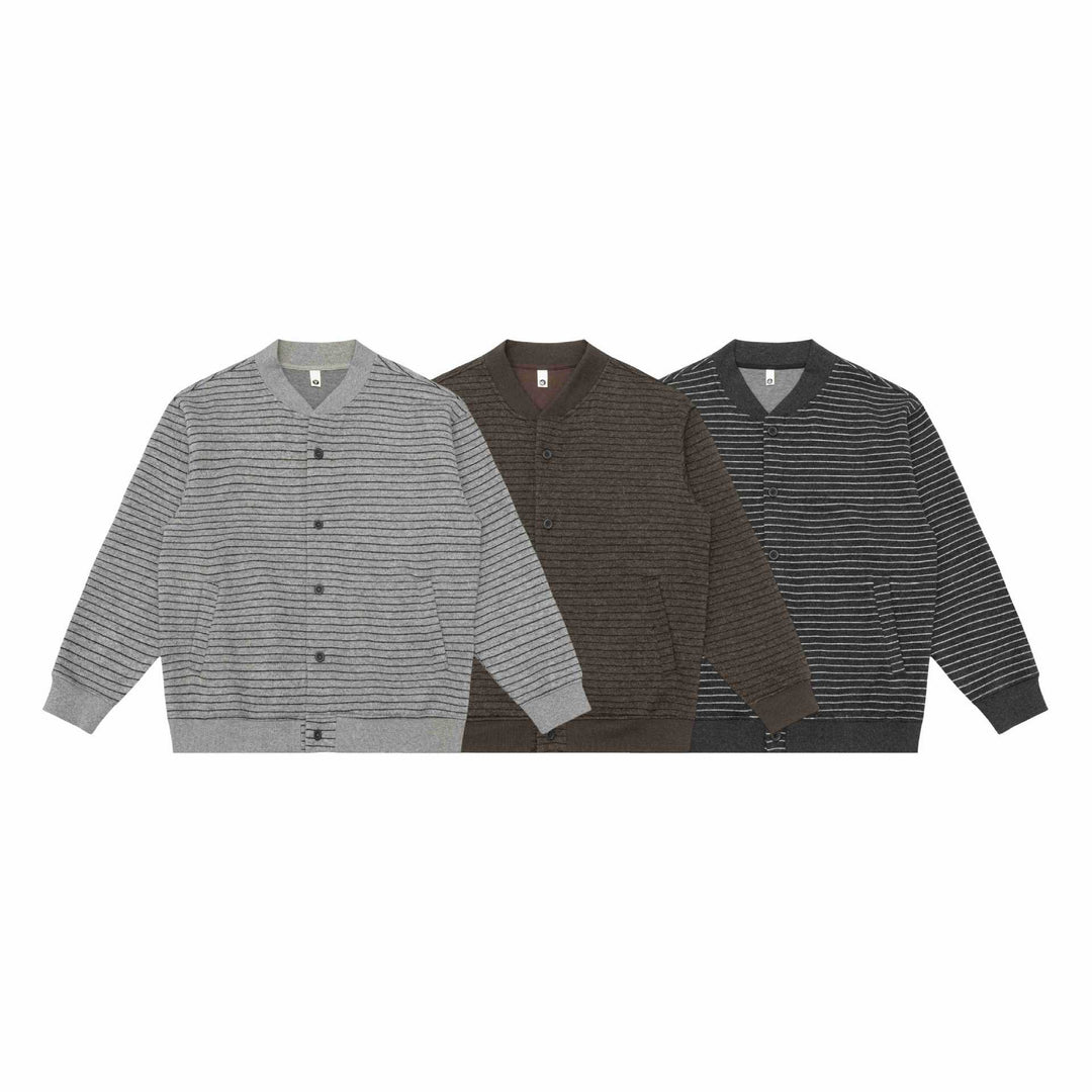 Herren Gestreifte Strick-Cardigan-Jacke mit V‑Ausschnitt und gerippten Bündchen Nord Taschen