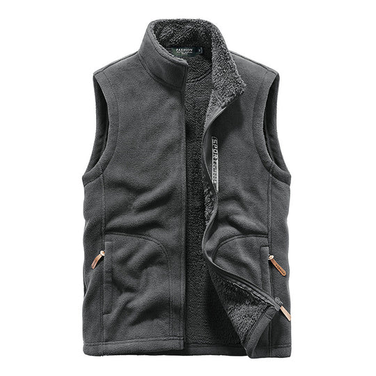 Herren Teddyfleece-Weste mit Sherpa-Innenfutter, Stehkragen und Reißverschlusstaschen Nord Taschen