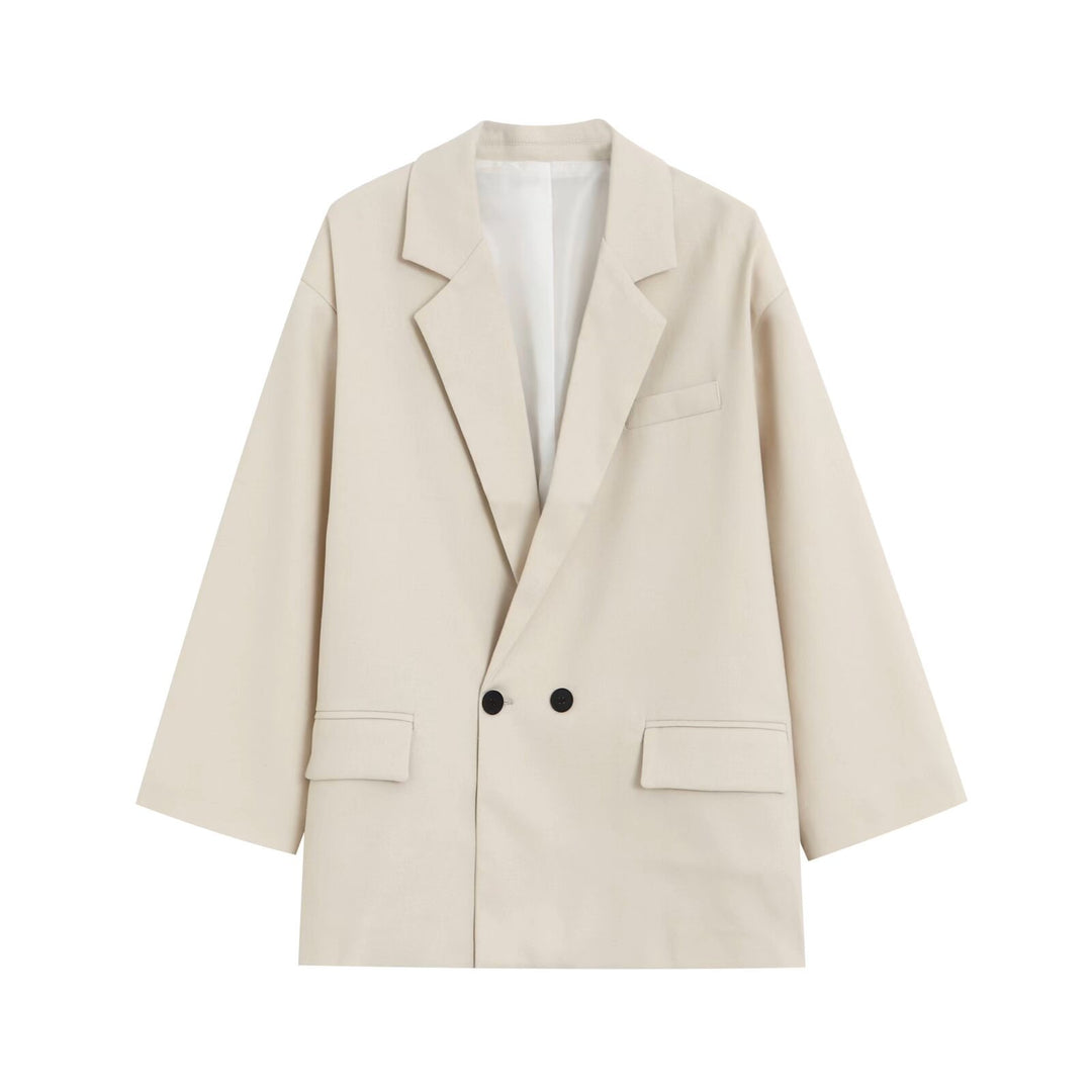 Damen Oversize Doppelreihiger Blazer mit tiefem Revers und Paspeltaschen Nord Taschen