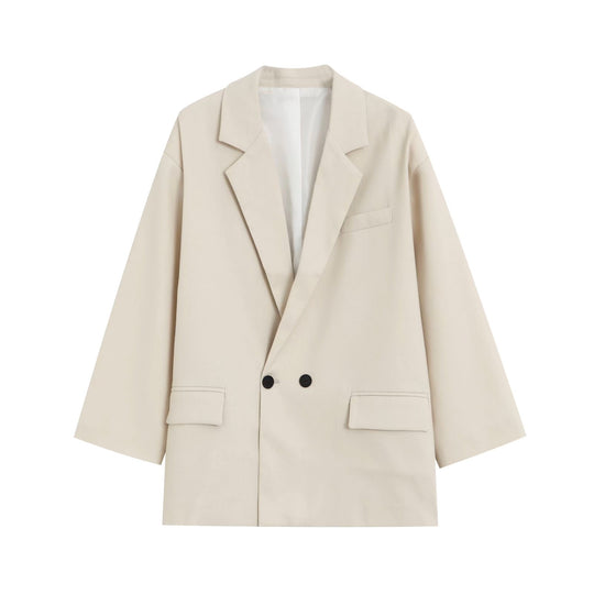 Damen Oversize Doppelreihiger Blazer mit tiefem Revers und Paspeltaschen Nord Taschen