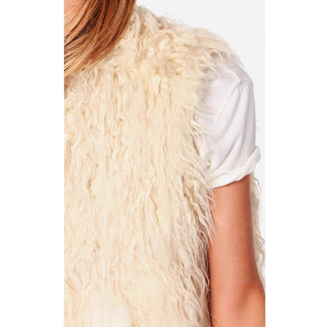 Damen Ärmellose Shaggy‑Kunstfellweste mit langfaserigem Hochflor und offenem Saum Nord Taschen