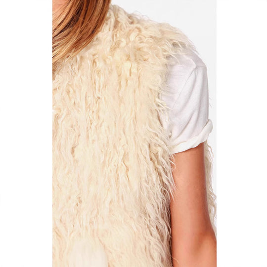 Damen Ärmellose Shaggy‑Kunstfellweste mit langfaserigem Hochflor und offenem Saum Nord Taschen