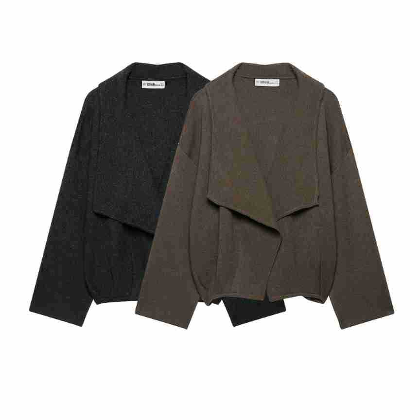 Damen Kurz geschnittener offener Wollmix-Cardigan mit großem Schalkragen und kastiger Cropped‑Silhouette Nord Taschen