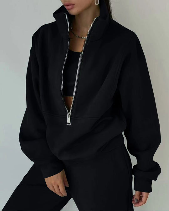 Damen Oversized Halbzip-Sweatshirt mit Stehkragen und passender High-Waist-Jogginghose Nord Taschen