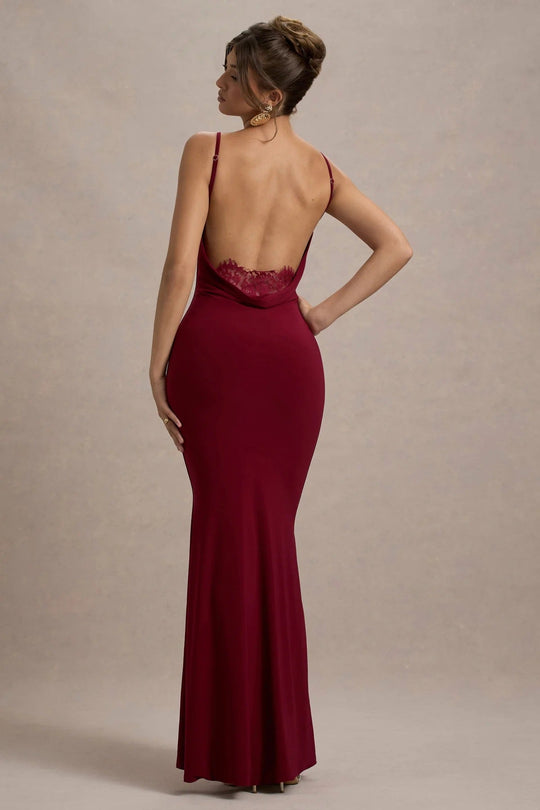Damen Elegantes Maxikleid mit tiefem Rückenausschnitt und Spitzenakzenten