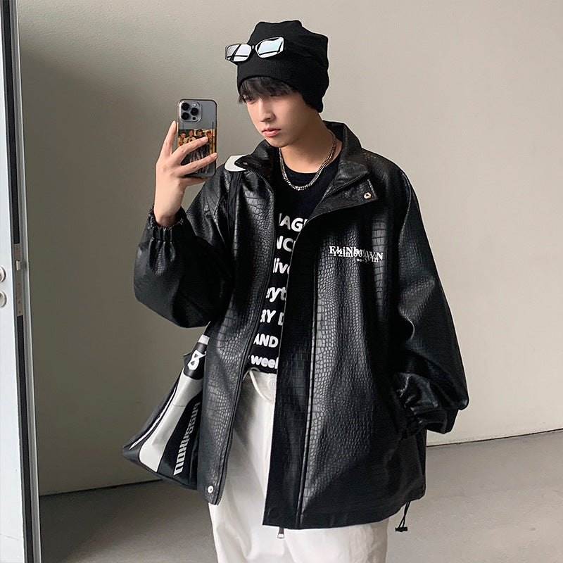 Herren Oversized Kunstlederjacke mit Krokodilprägung und Rückenlogo Nord Taschen