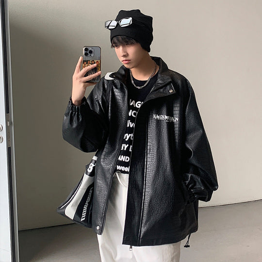 Herren Oversized Kunstlederjacke mit Krokodilprägung und Rückenlogo Nord Taschen