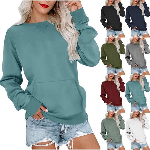 Damen Lockeres Sweatshirt mit Rundhalsausschnitt und Kängurutasche Nord Taschen