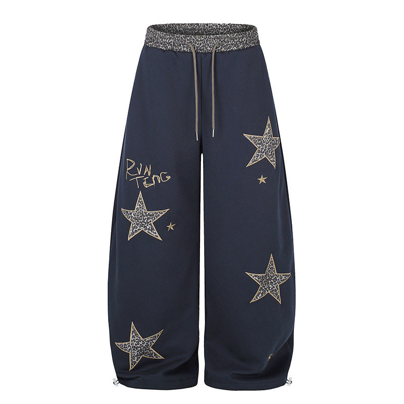 Damen Extraweite Palazzo‑Sweathose mit Leo‑Taille, Stern‑Applikationen und Kordelzug Nord Taschen