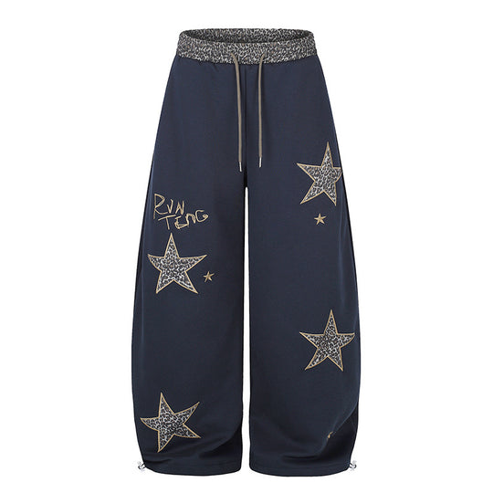 Damen Extraweite Palazzo‑Sweathose mit Leo‑Taille, Stern‑Applikationen und Kordelzug Nord Taschen
