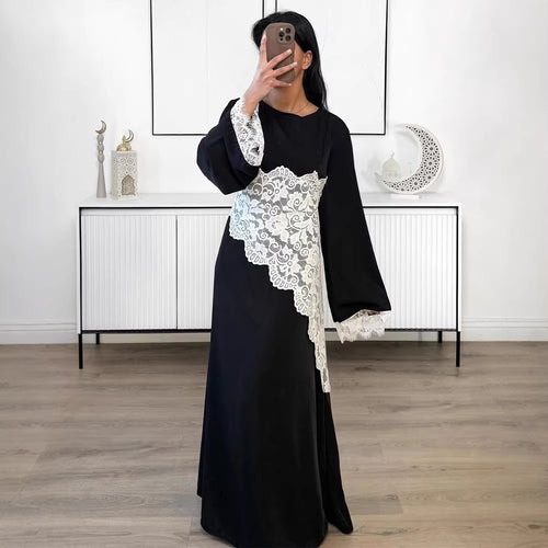 Damen Lagenlook-Spitzen-Tunika mit Bindegürtel und asymmetrischem Saum Nord Taschen