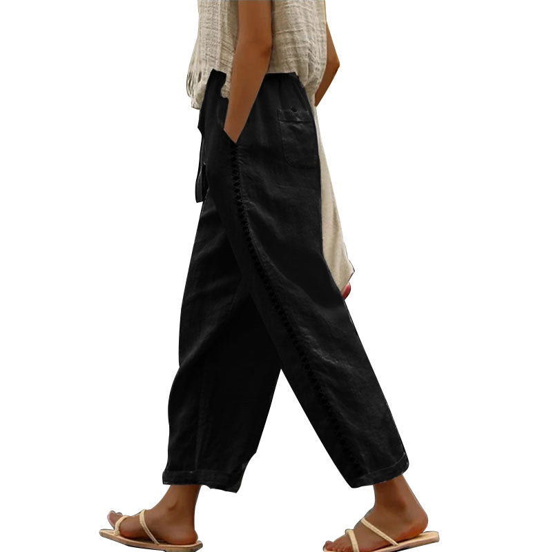 Damen Leichte Leinenhose mit seitlichen Knopfdetails