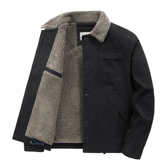 Herren gefütterte Canvas-Arbeitsjacke mit Sherpa‑Innenfutter und Hemdkragen Nord Taschen