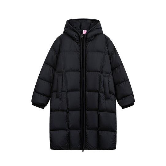Damen Langer Steppmantel mit Kapuze, Oversize Thermoisolierung Nord Taschen