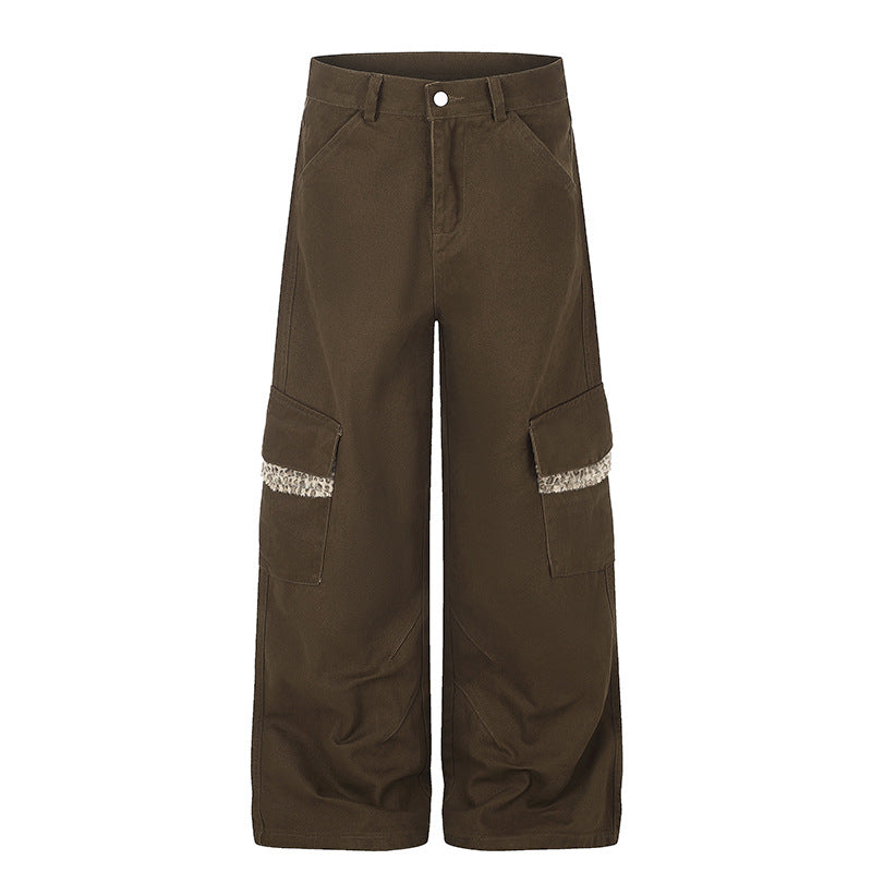 Damen Weite Cargo-Hose mit hoher Taille, großen Klappentaschen und Fellbesatz Nord Taschen
