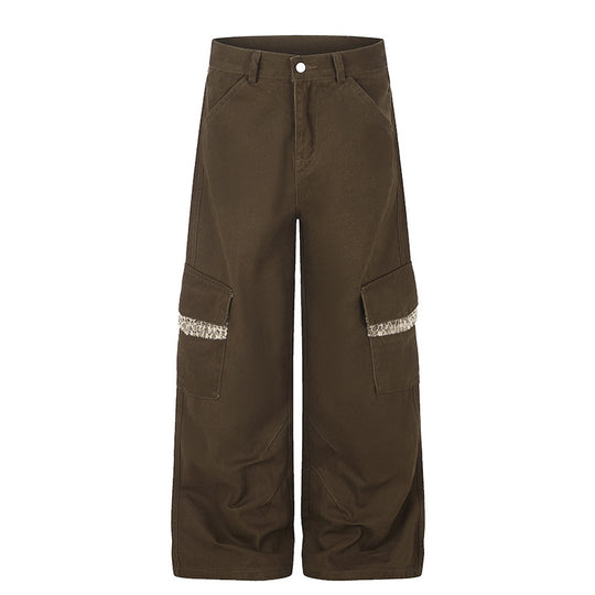 Damen Weite Cargo-Hose mit hoher Taille, großen Klappentaschen und Fellbesatz Nord Taschen