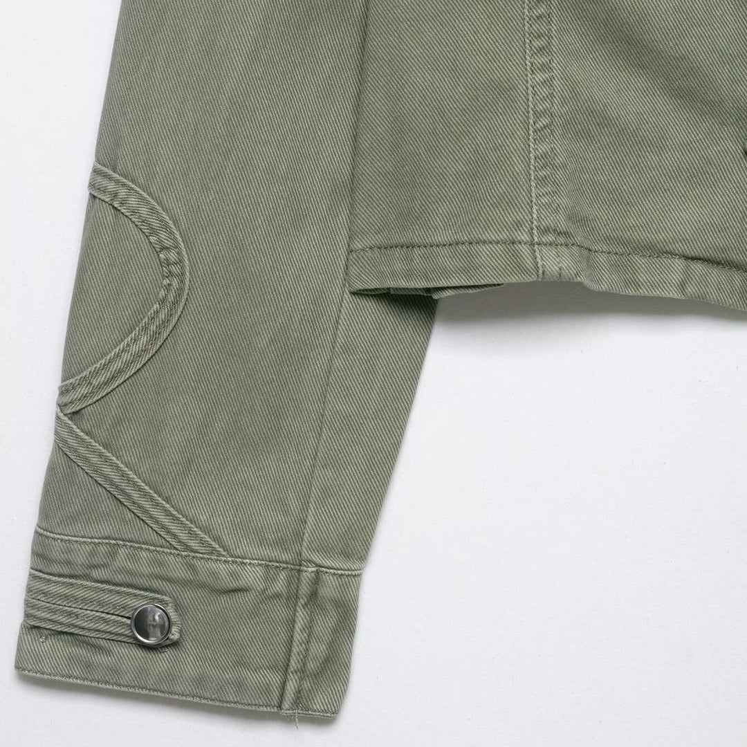 Damen Kurzjacke im Military‑Look mit Stehkragen, Zierpatten und gesteppten Ärmelpatches Nord Taschen