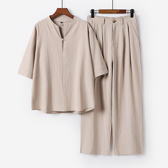 Herren Zweiteiliges Leichtes Freizeitset mit Stehkragen und elastischer Bundhose Nord Taschen