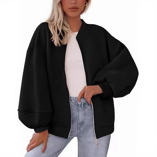 Damen Oversize Bomberjacke mit Ballonärmeln und durchgehendem Reißverschluss Nord Taschen