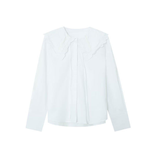 Damen Bluse mit übergroßem besticktem Bubikragen und Bindeschleife Nord Taschen