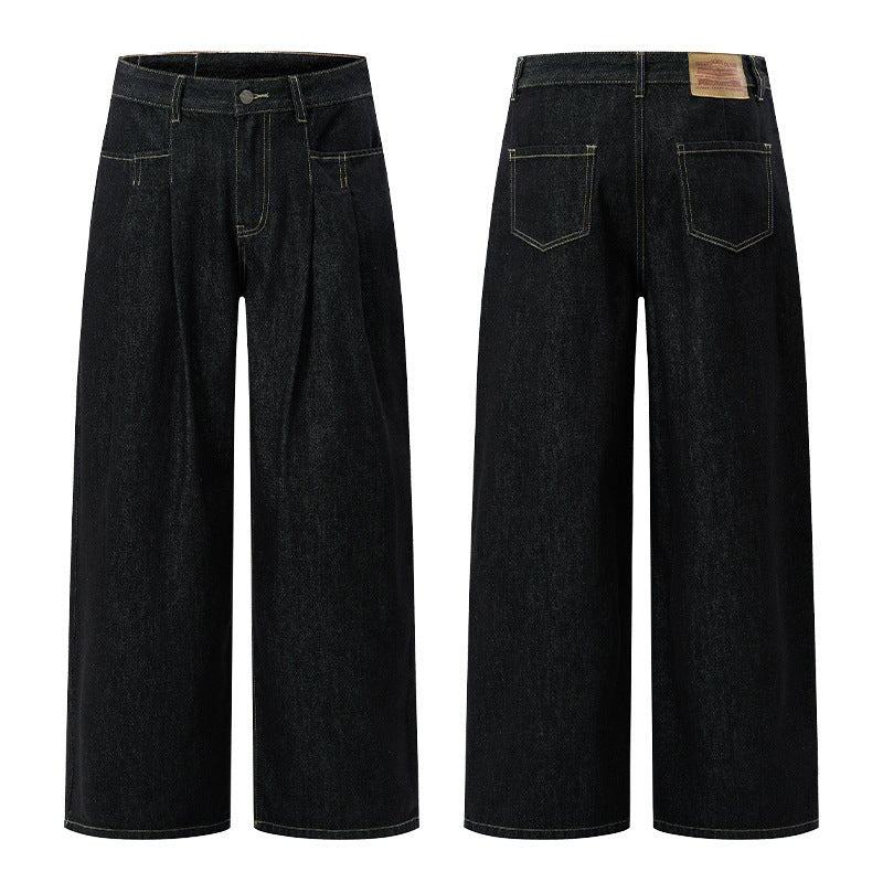Damen High‑Waist Plissée-Denim-Palazzohose mit ultrabreitem Bein und verlängertem Saum Nord Taschen