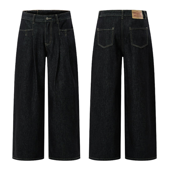 Damen High‑Waist Plissée-Denim-Palazzohose mit ultrabreitem Bein und verlängertem Saum Nord Taschen