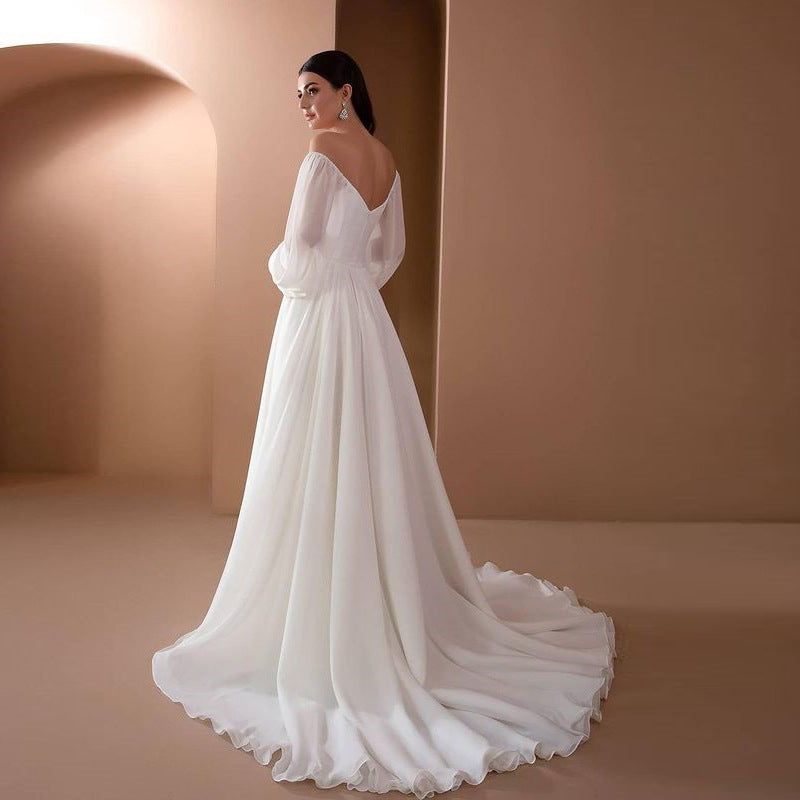 Romantisches Off-Shoulder Langarm Weißes Brautkleid für Hochzeit | Nord Taschen
