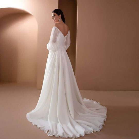 Romantisches Off-Shoulder Langarm Weißes Brautkleid für Hochzeit | Avellé