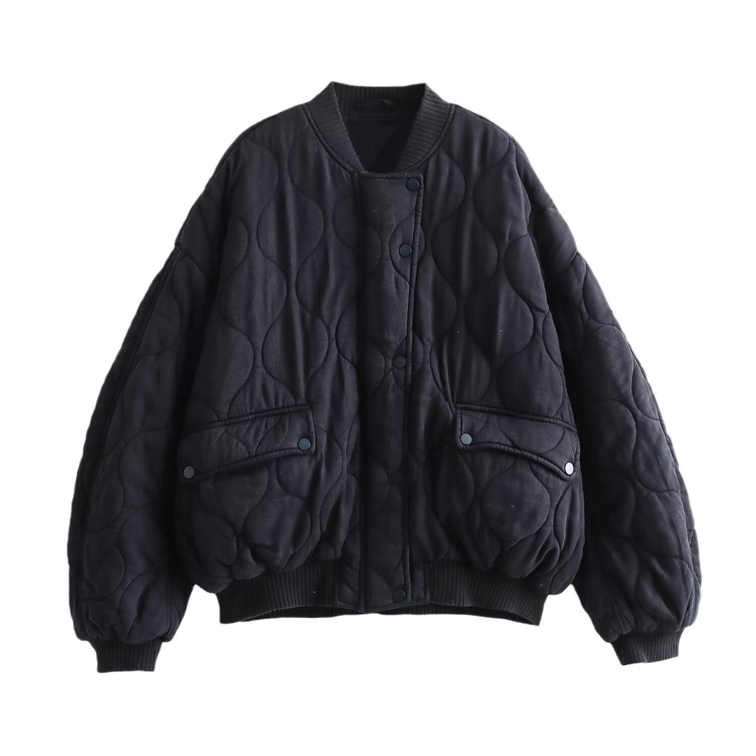 Damen 80+ gesteppte Oversize‑Blousonjacke mit Rundkragen und Druckknopf Nord Taschen
