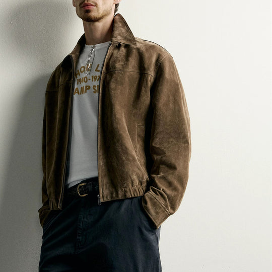 Herren Kurzblouson aus veloursiertem Wildleder mit Hemdkragen Nord Taschen