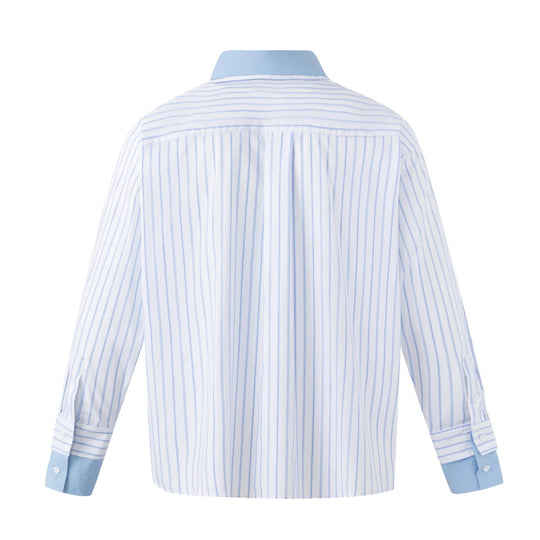 Damen Gestreiftes Oversize-Hemd mit kontrastreichem Kentkragen Nord Taschen