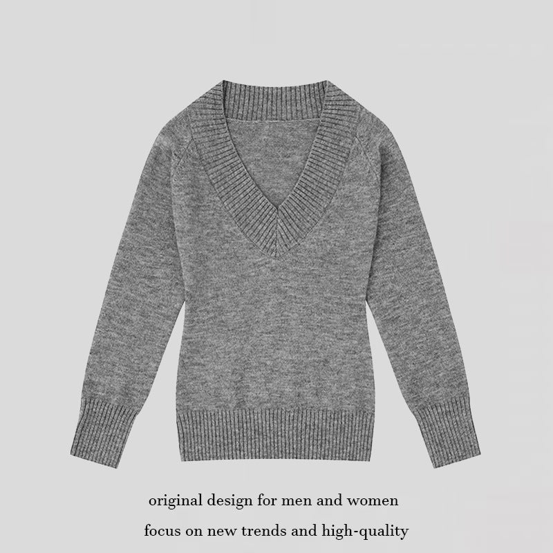 Damen Feinstrickpullover mit tiefem V-Ausschnitt, breitem Ripprand und legerer Passform Nord Taschen