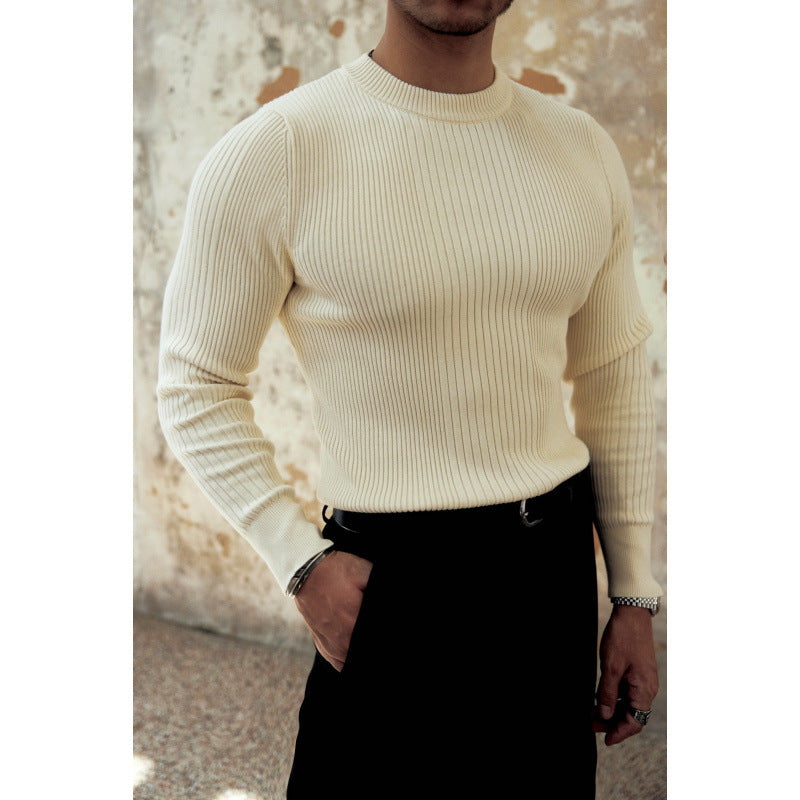 Herren Figurbetonter Rippstrick-Pullover mit Rundhalsausschnitt Nord Taschen