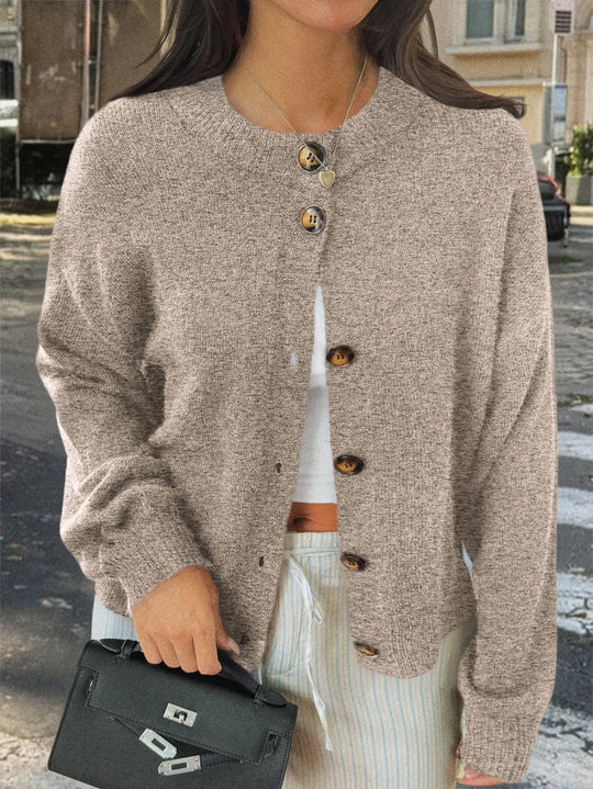 Damen kuschelige Strickjacke mit Oversize-Schnitt und Hornoptik-Knöpfen Nord Taschen