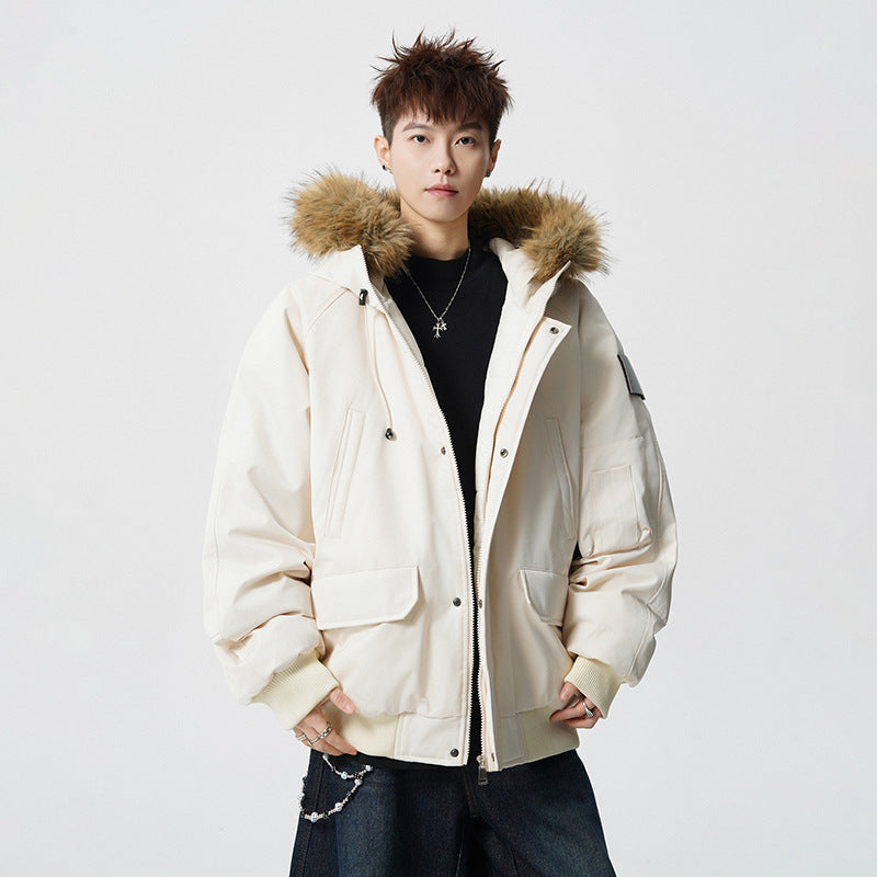 Herren Wattierter Oversize-Parka mit Kunstfellkapuze und Utility-Taschen Nord Taschen