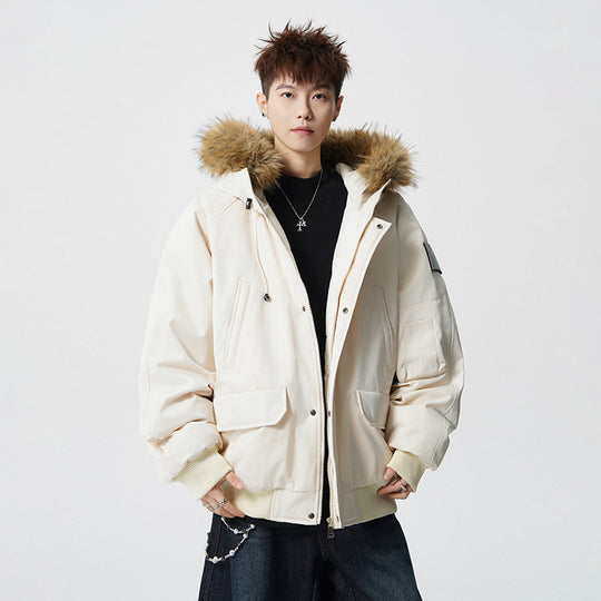 Herren Wattierter Oversize-Parka mit Kunstfellkapuze und Utility-Taschen Nord Taschen