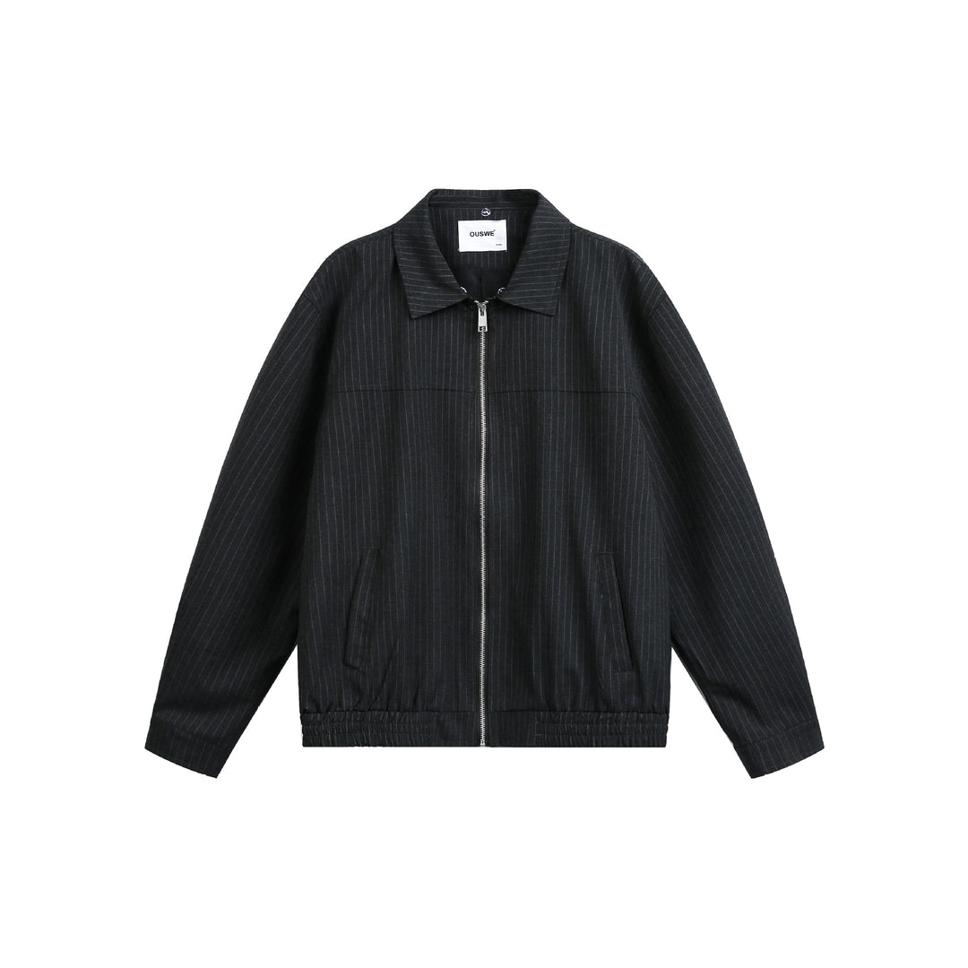 Herren Boxy-Blousonjacke aus Nadelstreifenstoff mit kontrastierendem Hemdkragen Nord Taschen