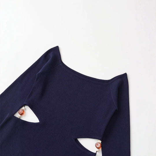 Damen Langarmshirt mit seitlichen Taillen-Aussparungen und Perlenbesatz Nord Taschen