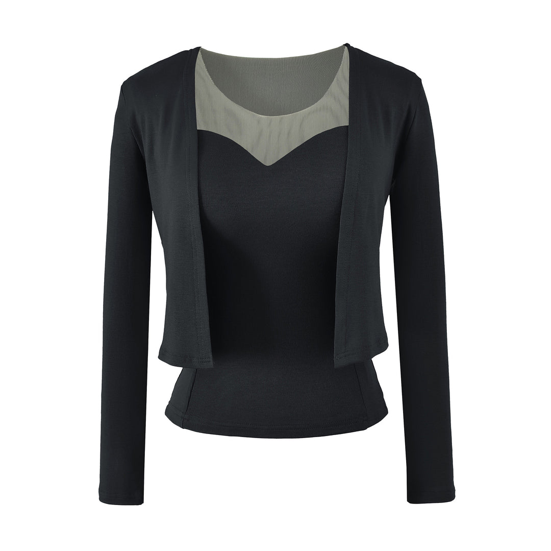 Damen Zweiteiliges Feinstrick-Top-Set mit Mesh-Einsatz und offenem Cardigan Nord Taschen