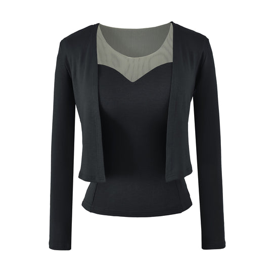 Damen Zweiteiliges Feinstrick-Top-Set mit Mesh-Einsatz und offenem Cardigan Nord Taschen