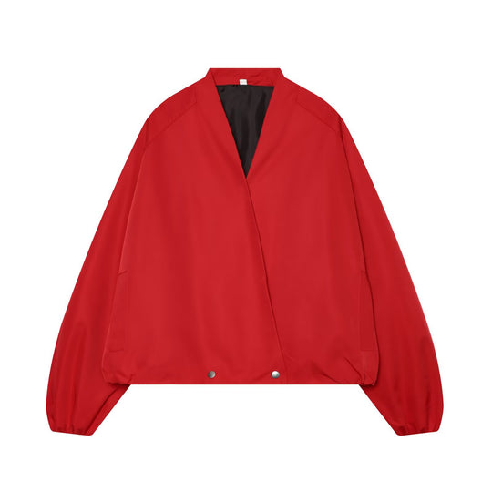 Damen Kurzjacke im Bomberstil mit Kimono-Kragen, Ballonärmeln und elastischem Saum Nord Taschen